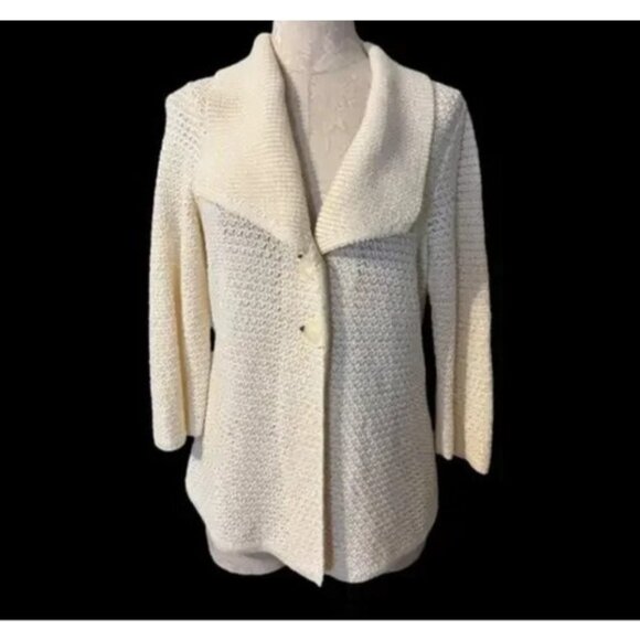 Anthropologie Classiques Entier M Medium Cardigan Sweater Cotton Linen Cream NEW - Picture 1 of 10